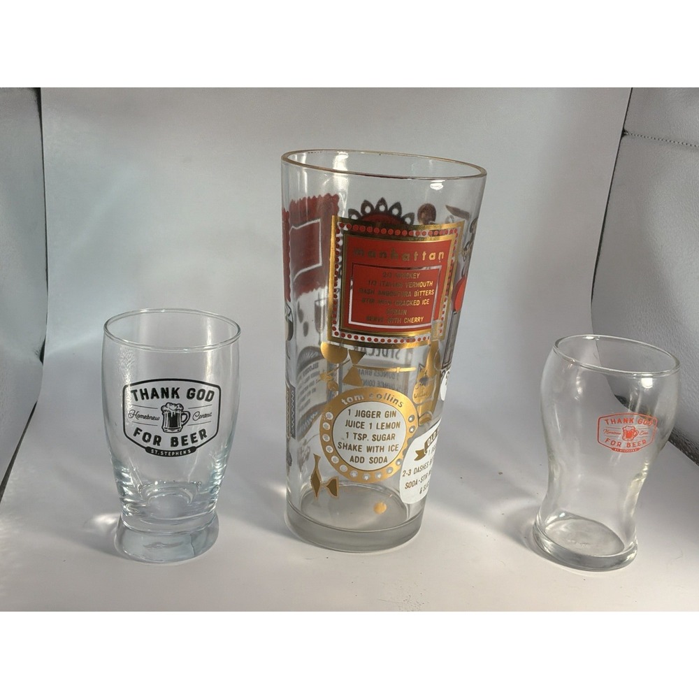 Vintage Drink Recipe Glass With 2 Shot glasses